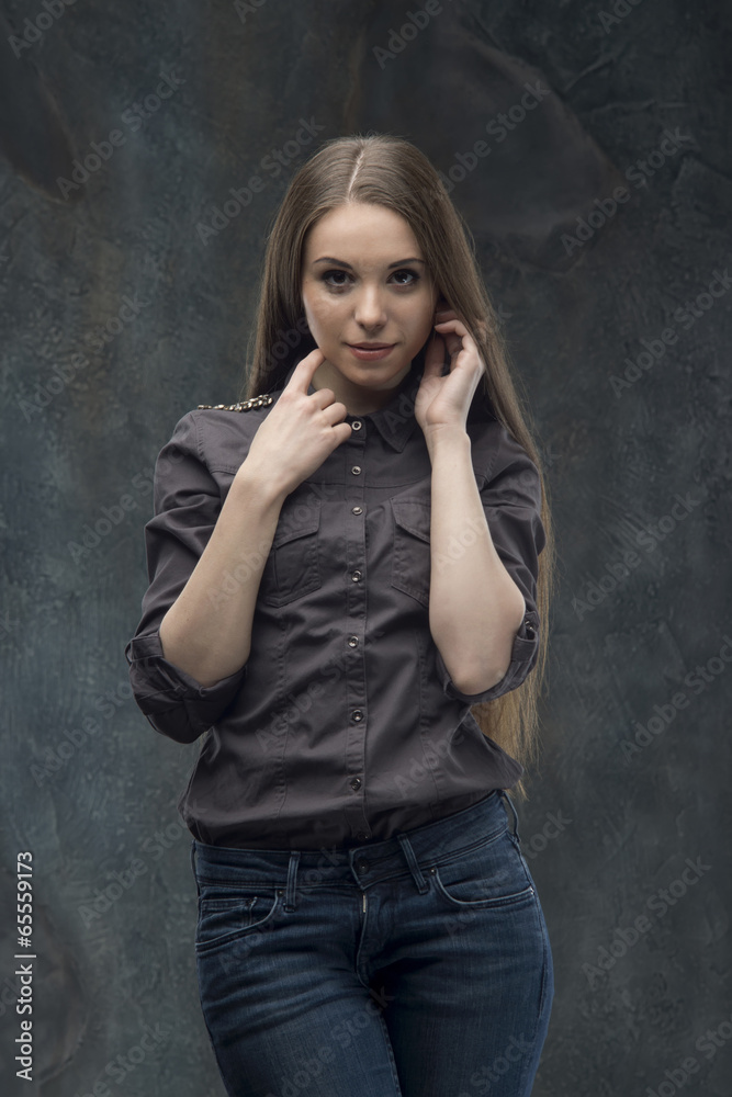 Woman half length on dark background Woman half length on dark background