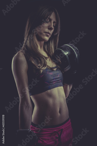 Punch, Sexy woman Athlete with boxing gloves
