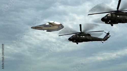 UFO escorted by Black Hawk helicopters