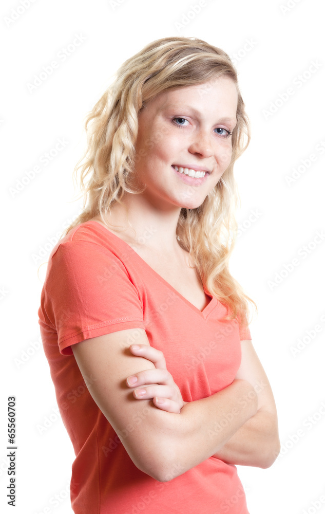 Laughing scandinavian woman with crossed arms