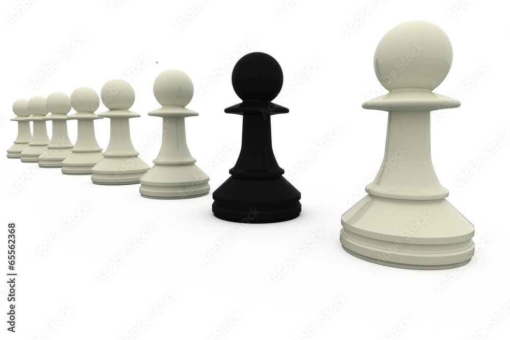 Black chess pawn standing with white pieces Black chess pawn standing with white pieces