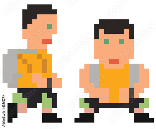 vector illustration - pixel art style drawing of bended person i