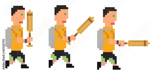 vector illustration - pixel art style drawing person with bat, s