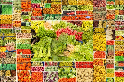 Fototapeta Naklejka Na Ścianę i Meble -  collage de nombreuses photographies de fruits et légumes