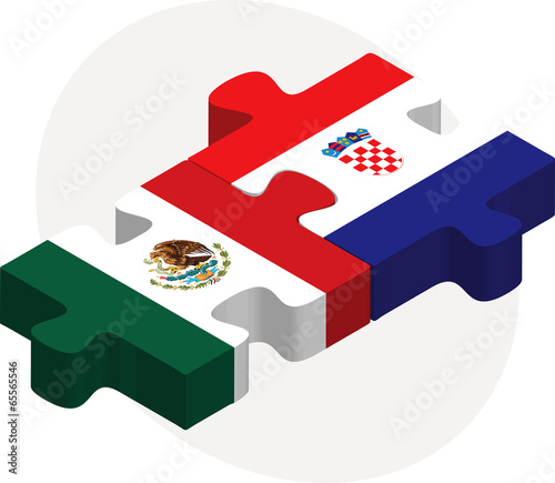 Mexico and Croatia Flags in puzzle