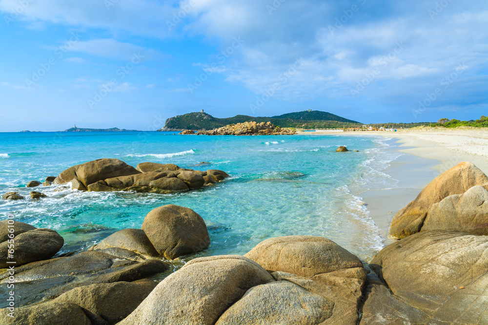 Rocks and beautiful azure sea water of Sardinia island beach