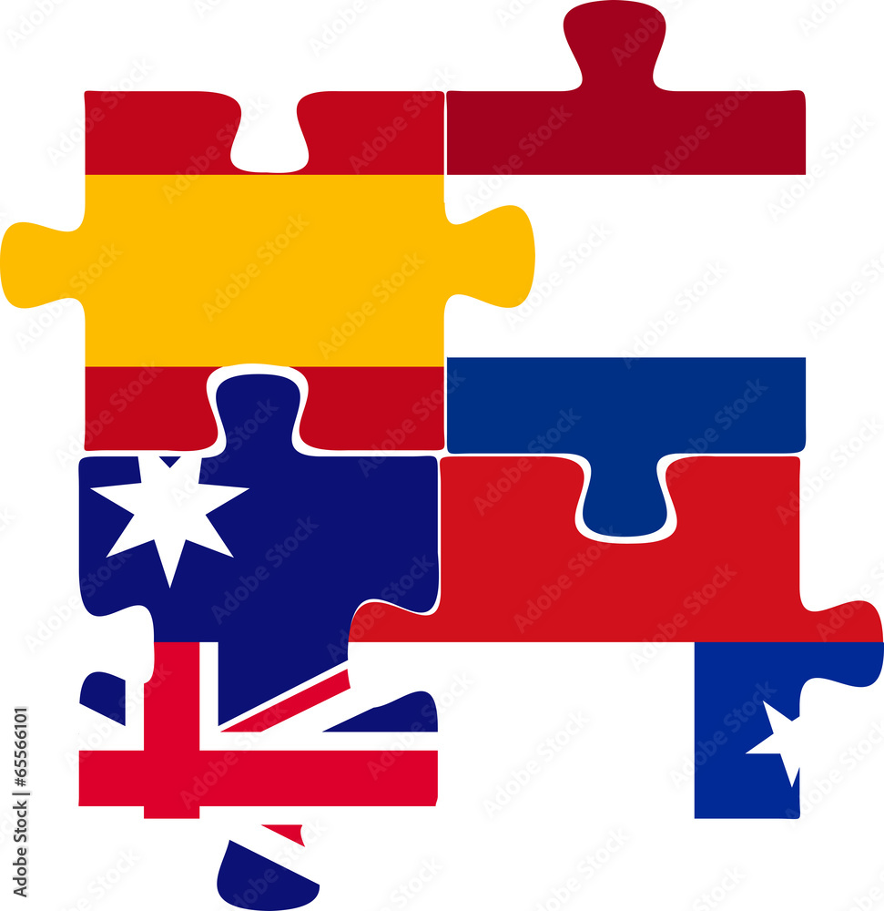 Naklejka premium Spain, Netherlands, Australia, Chile Flags in puzzle