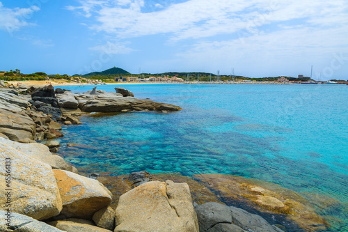 Rocks and turquoise sea water on Campulongu beach, Sardinia