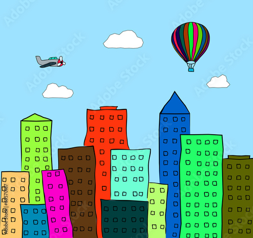 abstract color drawing of the city