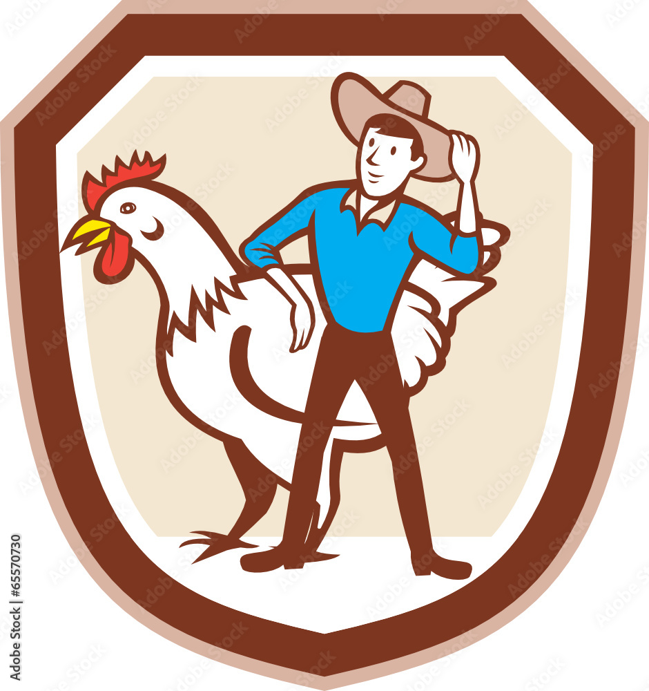Fototapeta premium Chicken Farmer Feeder Shield Cartoon