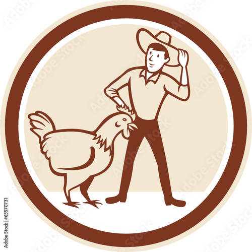 Chicken Farmer Feeder Circle Cartoon