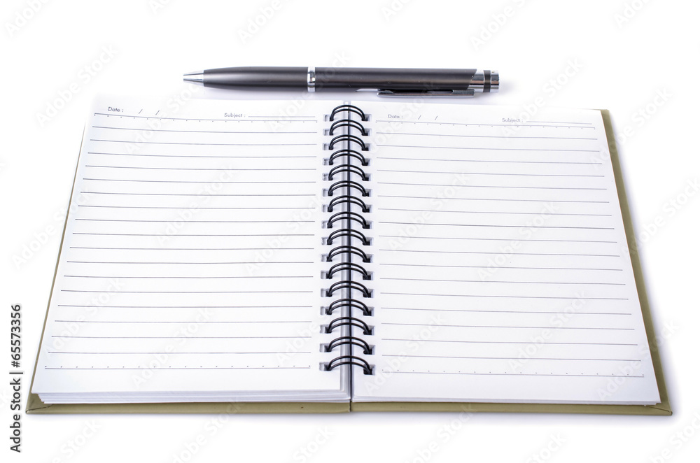 Lined notebook and pen Lined notebook and pen