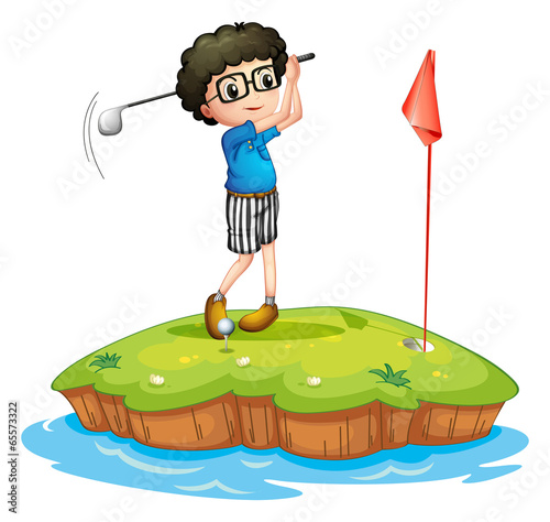 A young man playing golf
