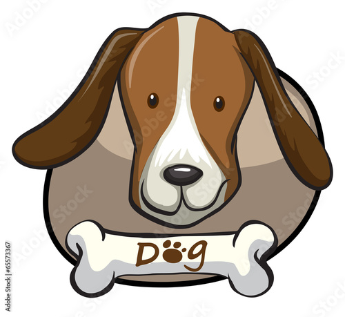 A head of a dog and a bone