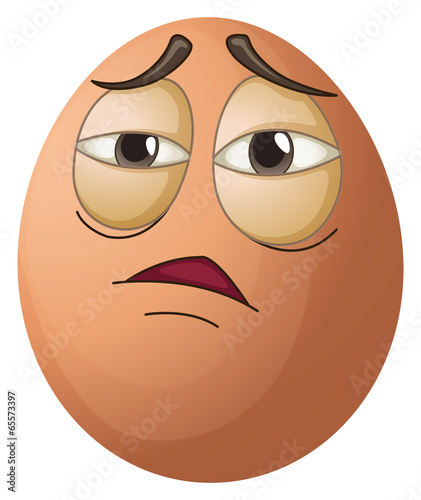 An egg with a tired face