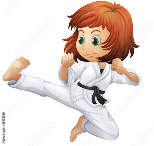 A brave young lady doing karate