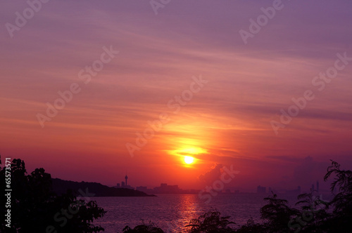 silhouette on sunset tropical beach