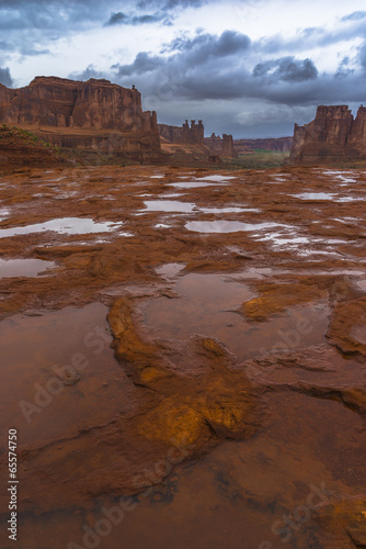 Puddles of water after Rainstorm in the Arches National Park