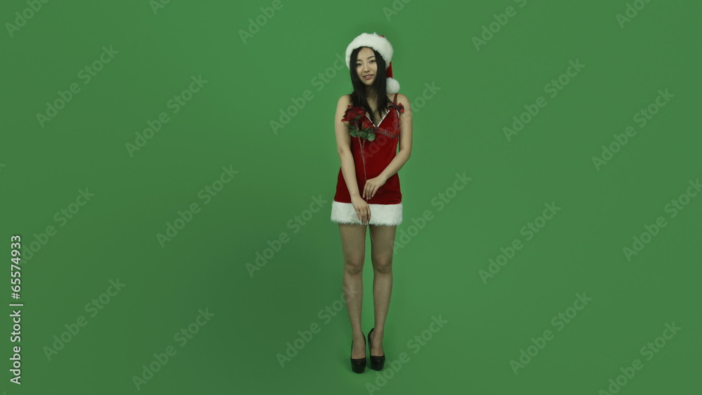 Asian girl sexy santa claus isolated greenscreen green Asian girl sexy santa claus isolated greenscreen green