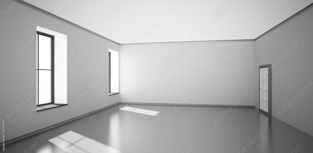 Empty room with two windows and radiator attached to wall Empty room with two windows and radiator attached to wall