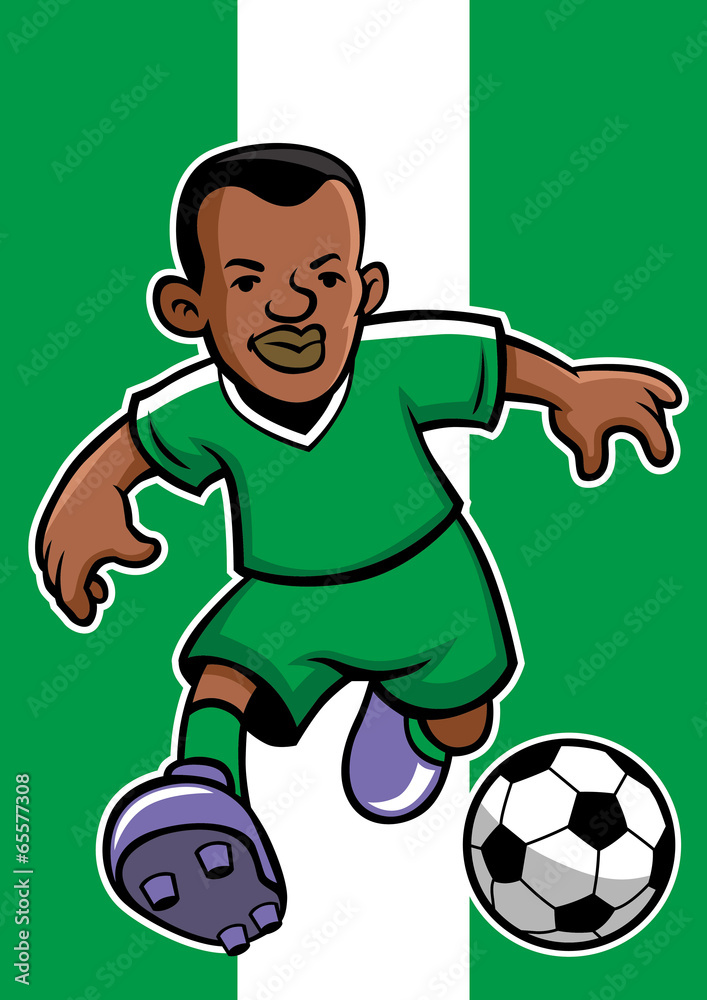 Nigeria soccer player with flag background Nigeria soccer player with flag background