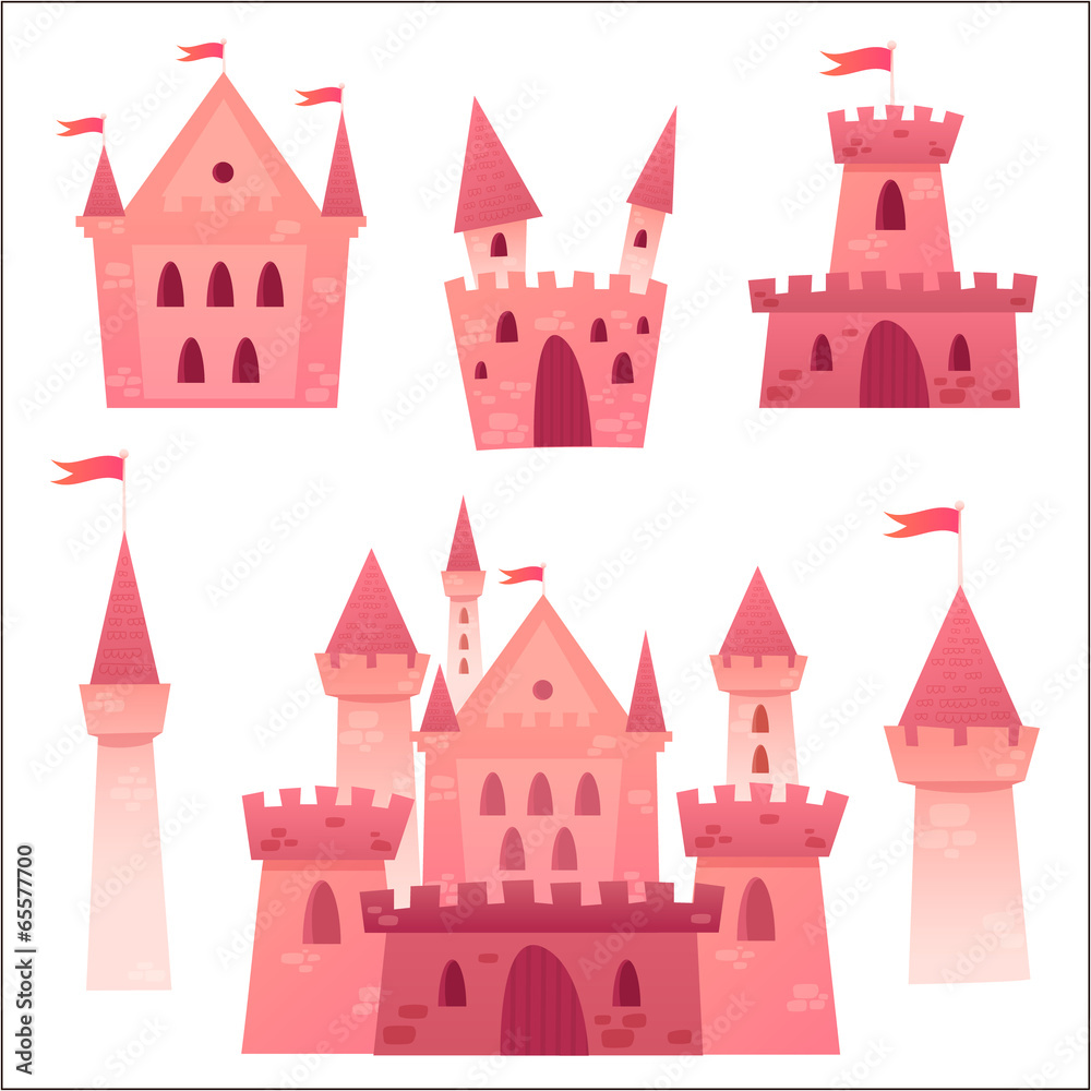 Cute cartoon vector medieval castle - obrazy, fototapety, plakaty 