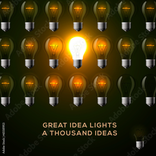 Idea concept, row of light bulbs.