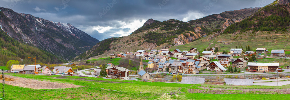 Panorama of the village Cervieres in early spring