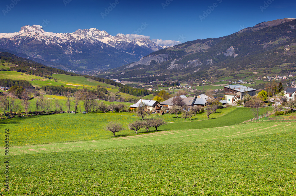 Alpine meadows near the village Uvernet-Fours