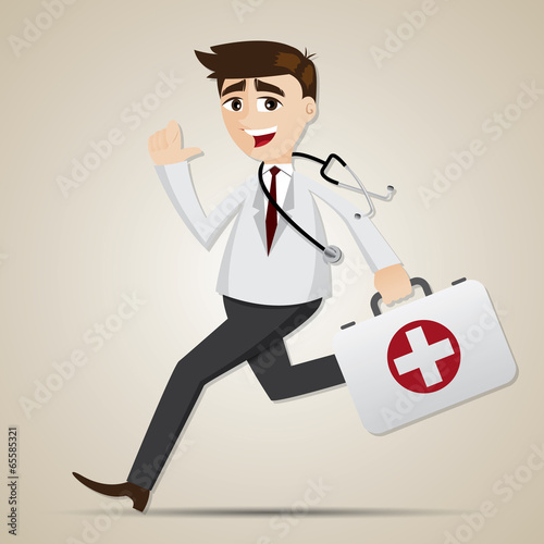 cartoon doctor running with first aid box