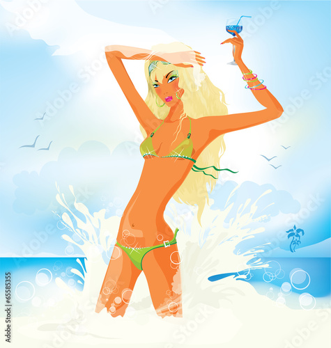summer girl with cocktail