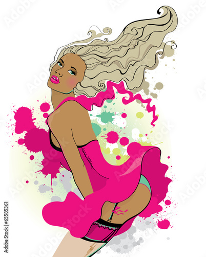 Sexy girl in the pink dress