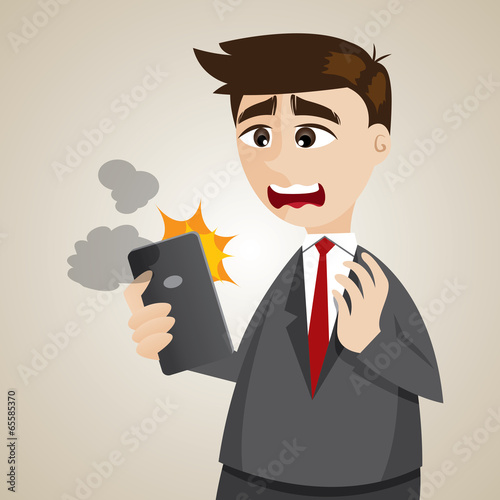cartoon businessman with error smartphone