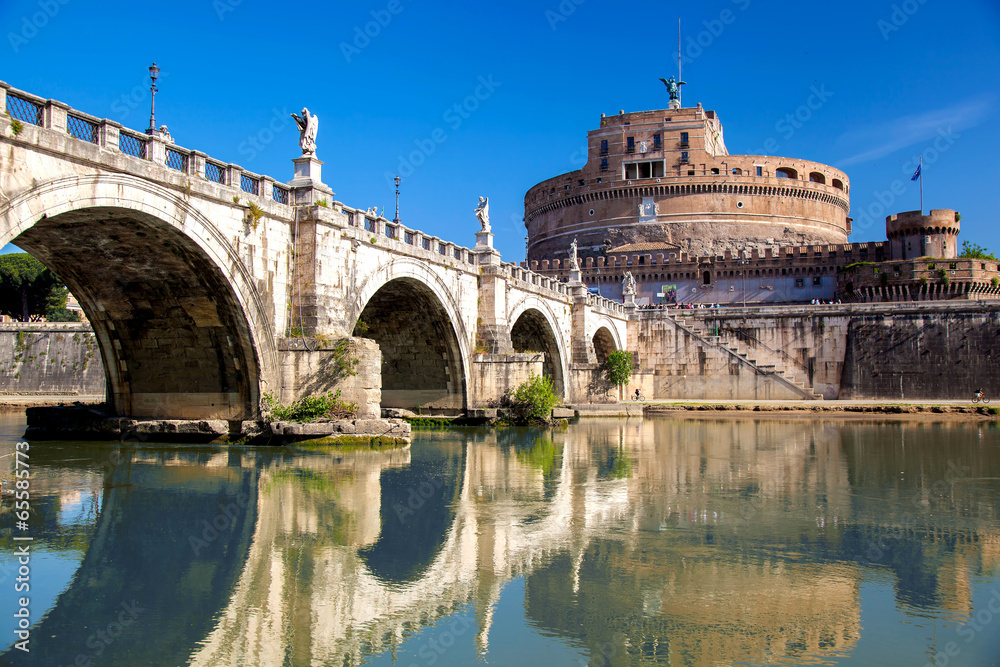 Angel Castle with Tiber river in Rome, Italy