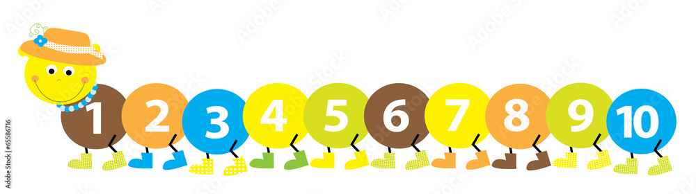 smiling math lady caterpillar with numbers 1-10 / stickers Stock Vector