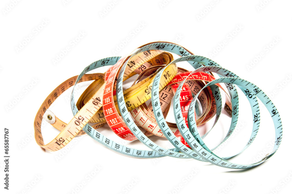 Three Blue Red and Yellow Dressmakers Tape Measures Three Blue Red and Yellow Dressmakers Tape Measures