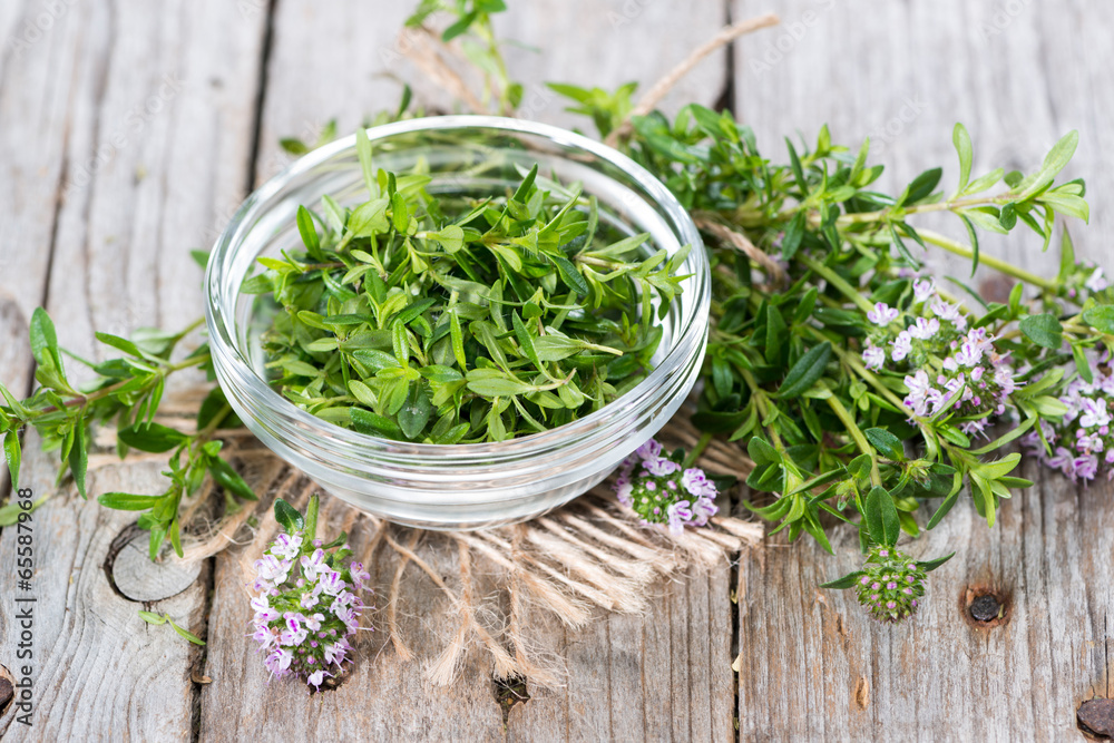 Fresh Winter Savory in a bowl Fresh Winter Savory in a bowl