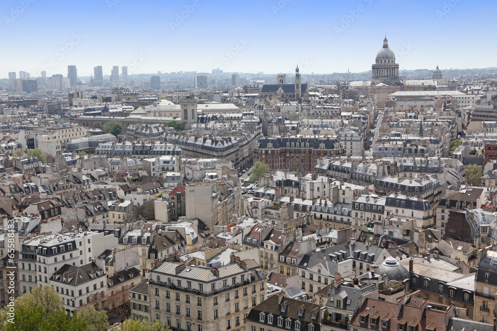 Famous and Beautiful view to Paris from Notre Dame cathedral, Fr