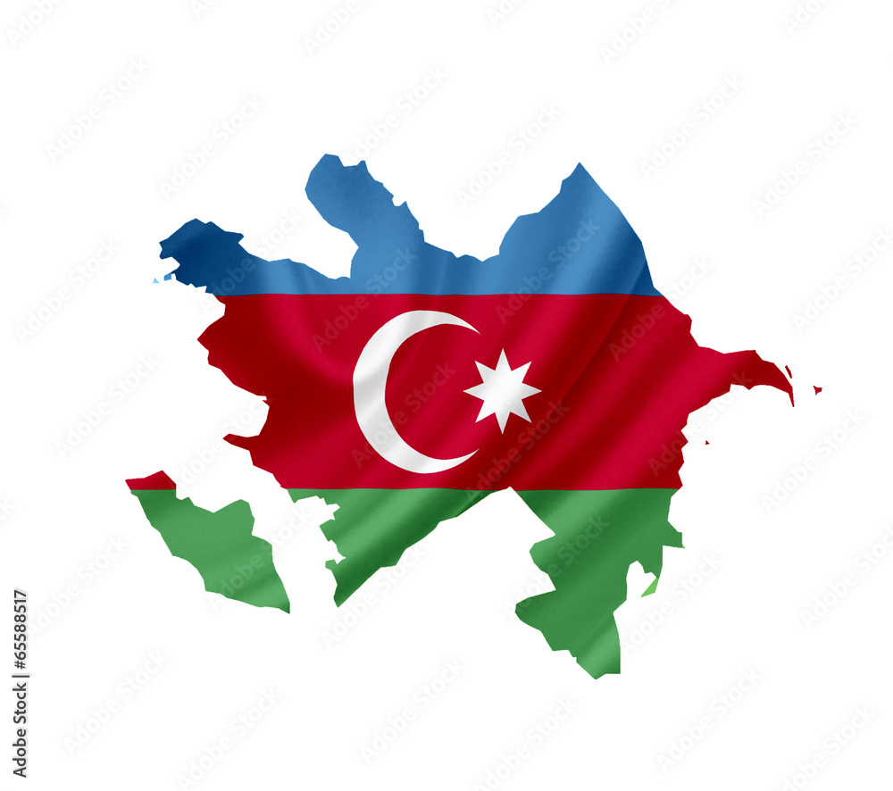 Map of Azerbaijan with waving flag isolated on white