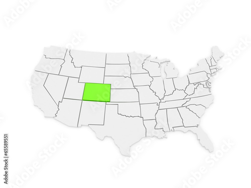 Three-dimensional map of Colorado. USA.