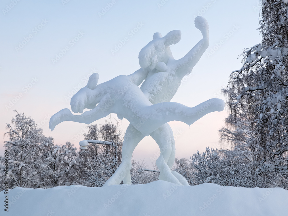 Dancing elks - Ice sculpture in Jokkmokk, Sweden