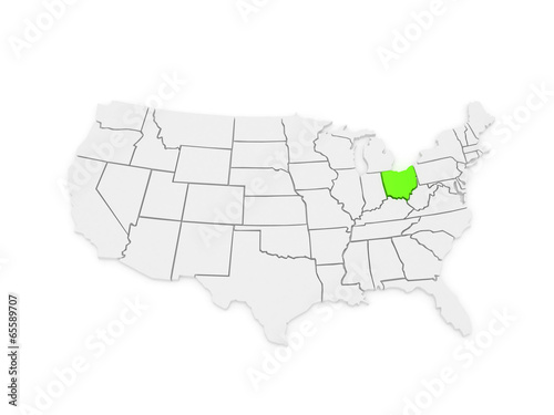 Three-dimensional map of Ohio. USA.