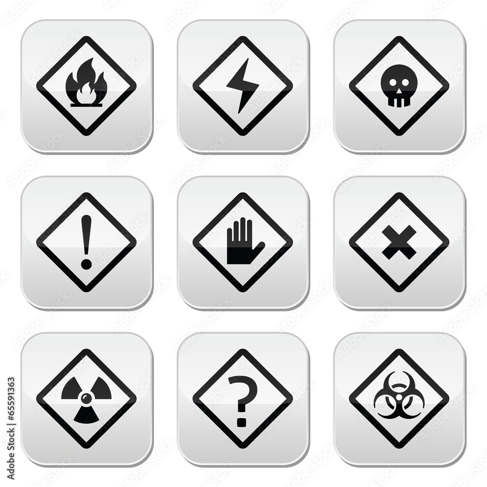 Danger, risk, warning buttons set Danger, risk, warning buttons set