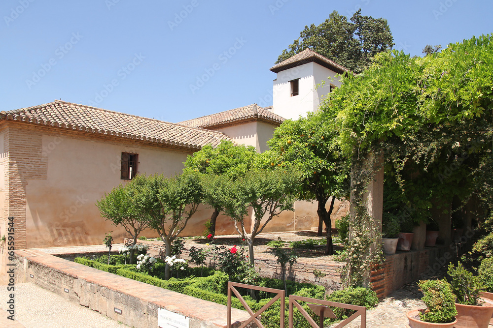 Generalife gardens with terracotta flowerpots