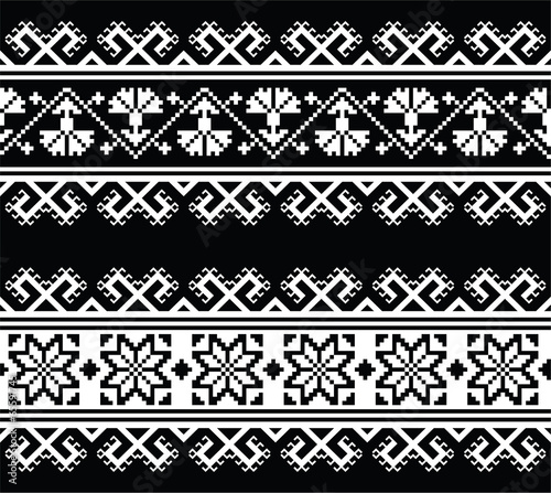 Ukrainian, Slavic seamless folk embroidery pattern on black