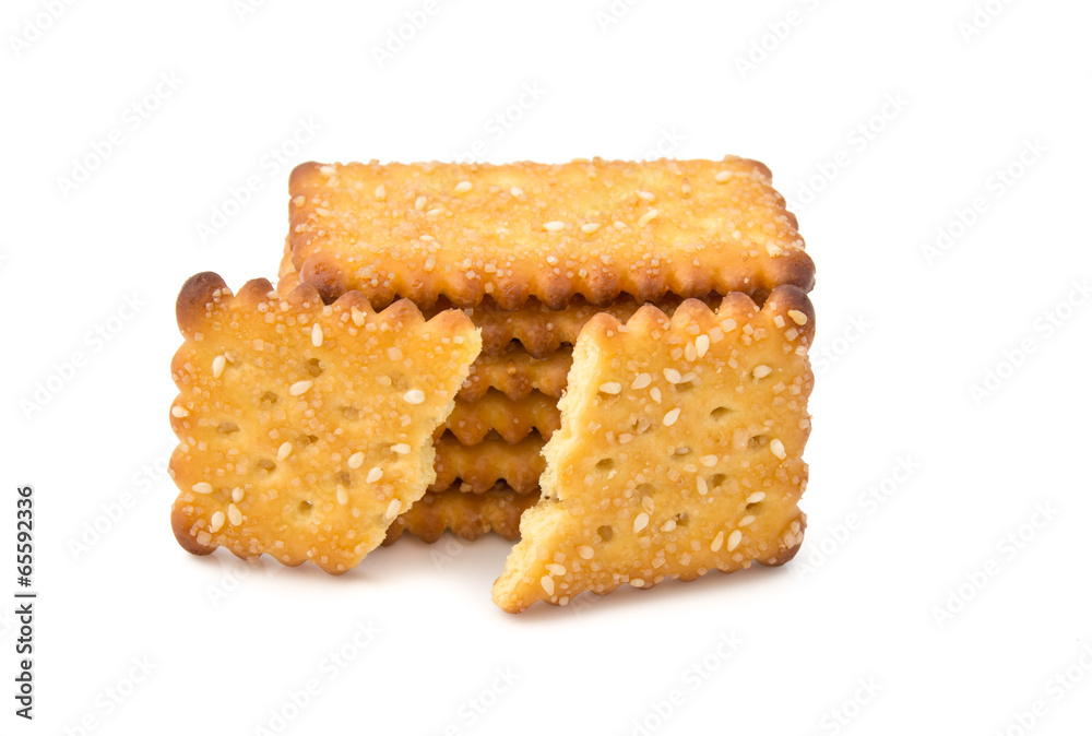 Crackers with sesame on white background
