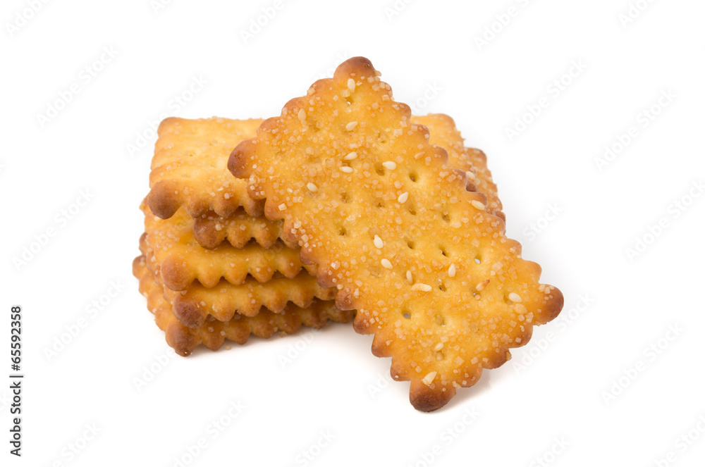 Crackers with sesame on white background Crackers with sesame on white background