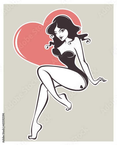 sexy pinup girl on beige background