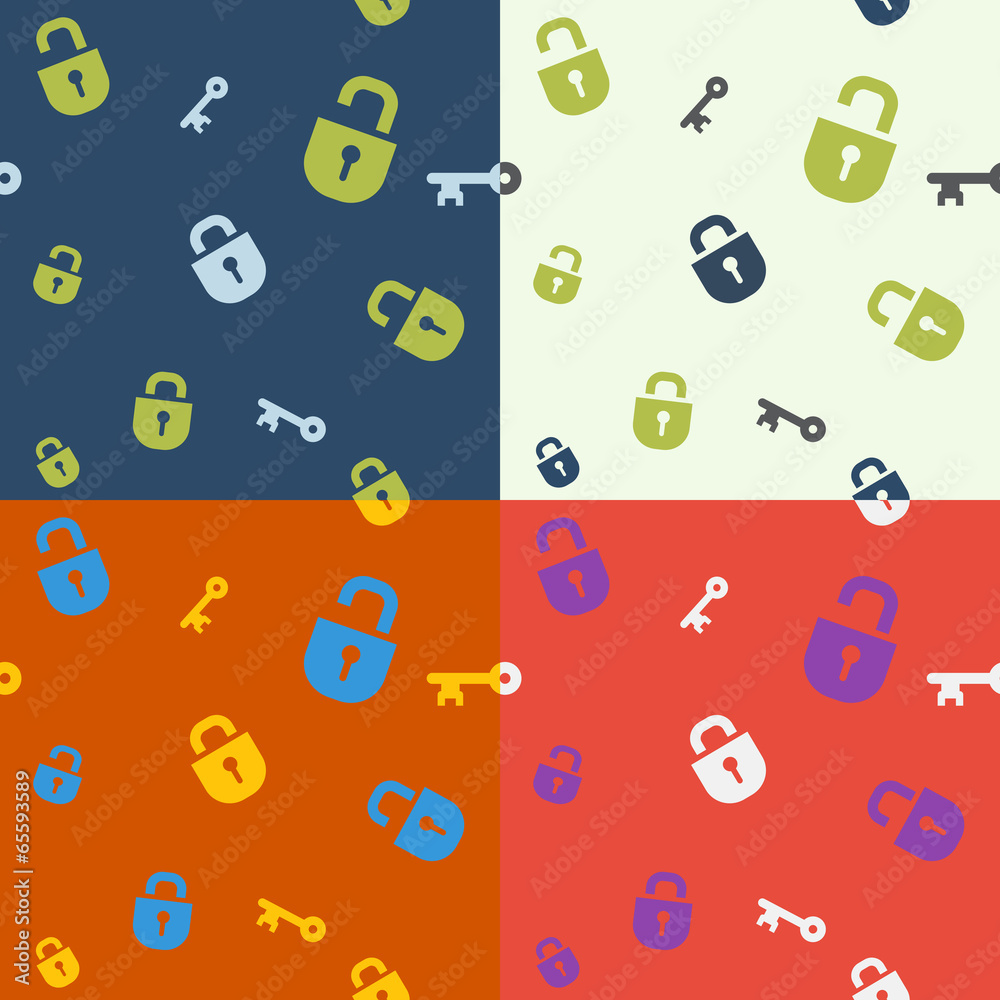 Seamless background four colors: lock key Seamless background four colors: lock key