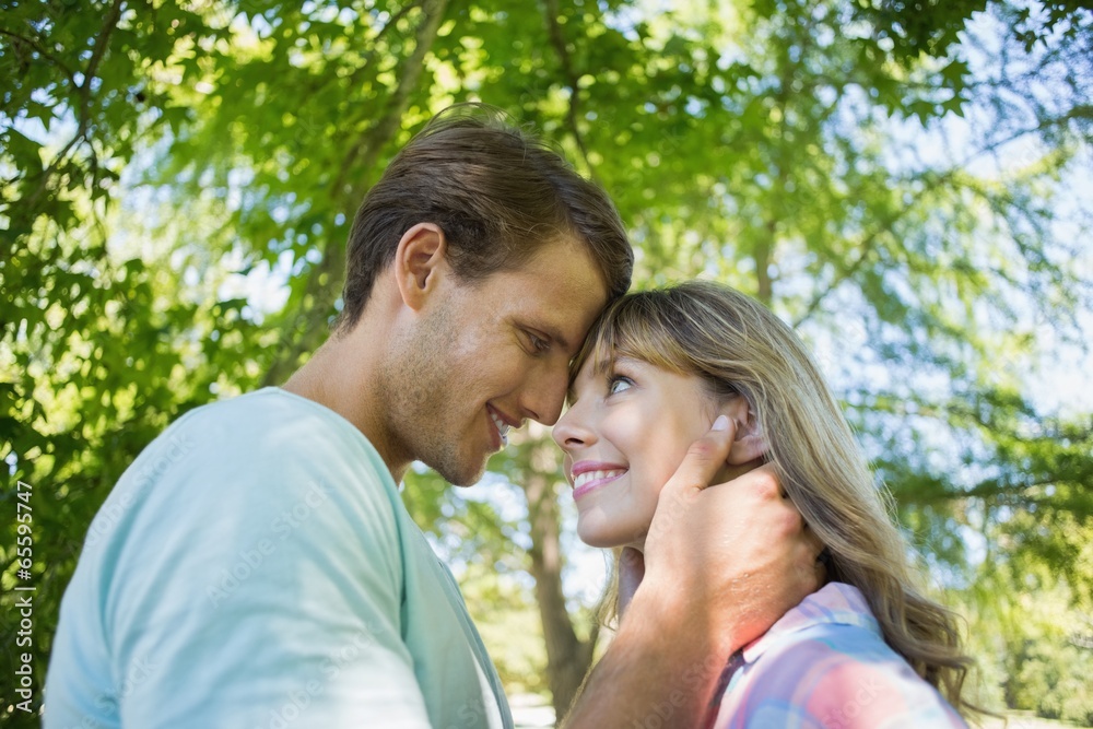 Cute smiling couple hugging in the park Cute smiling couple hugging in the park